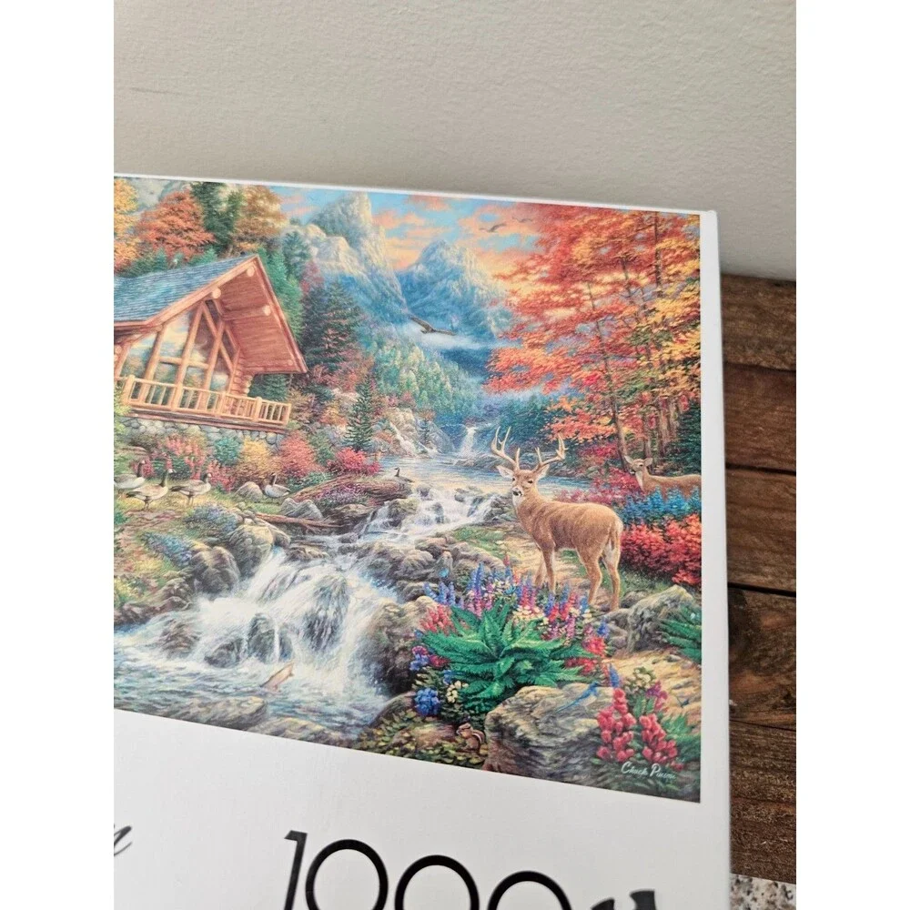 Buffalo Alpine Serenity 1000 Pc Jigsaw Puzzle Scenic Deer Waterfall Chuck Pinson
